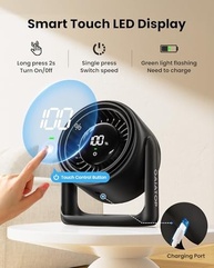 Gaiatop Ventilador de Mesa com Controle de Toque, Bateria 4000mAh, Ultra Silencioso, 5 Velocidades, Inclinação 90°, Recarregável USB-C - imagem 3