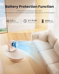 Ventilador de Mesa Gaiatop com Controle de Toque, Bateria 4000mAh, 5 Velocidades, Silencioso, Inclinação 90°, Recarregável USB-C - imagem 5