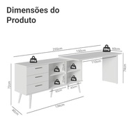 Escrivaninha Em L Mesa Para Computador Gamer 3 Gavetas Branco Lisboa Madesa - imagem 2