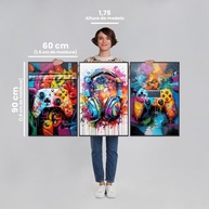 Quadro Decorativo Gamer Vibes - Trio de Quadros em Arte Graffiti (Preto, 60x90 cm) - imagem 4