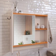 Armário com Espelho e Ganchos para Banheiro Genova - Design Moderno Off White - imagem 3