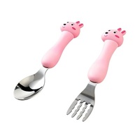 Kit de Talheres Infantil Coelho Rosa - Garfo e Colher Ergonômicos com Design Divertido - imagem 4