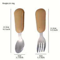 Conjunto de Colher e Garfo em Prata com Alça de Silicone - 6m+ | Seguro, Livre de BPA e Fácil de Segurar - imagem 2