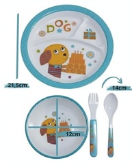 Kit Refeição Infantil 4 Peças em Melamina - Prato Divisório + Bowl + Garfo + Colher | Rosa/Azul - imagem 3