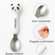 Conjunto de Talheres Infantis com Estojo em Inox - Tema Panda | Garfo e Colher para Lancheira - imagem 5