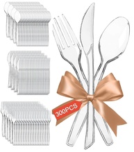 Conjunto de Utensílios Plásticos Transparentes Premium Heat - 300 Unidades (Facas, Garfos e Colheres) - imagem 1