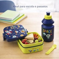 Kit Marmita Infantil com Talheres e Garrafa Canudo - Animais no Espaço - imagem 3