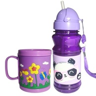 Kit Escolar Lilás com Garrafa e Caneca 3D Infantil Emborrachada com Canudo de Silicone - imagem 3