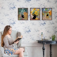 3 Peças de Arte de Parede em Tela Floral de Gato - Decoração Estética para Amantes da Natureza - imagem 3