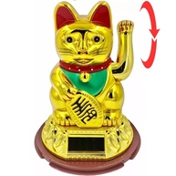 Gato da Sorte Dourado Maneki Neko com Mão Balançando e Carregamento Solar - Decore com Energia Positiva - imagem 1