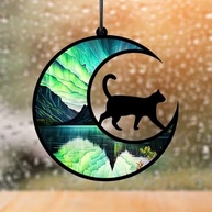 Suncatcher Gato e Lua Aurora em Acrílico - Decoração de Janela com Estilo e Magia - imagem 5