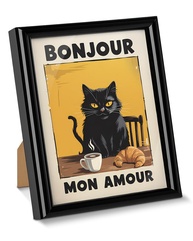 Pôster de Arte de Parede com Gato Engraçado 'Bonjour Mon Amour' - 15x20cm | Decore com Charme e Humor - imagem 1