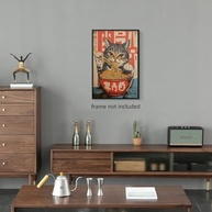 Arte de Parede Gato Japonês Vintage - Pôster Engraçado de Gato Preto com Ramen para Decoração Exclusiva - imagem 4