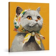 Lenço de Cabeça com Arte de Gato Vintage | Decoração de Parede Estética 20x25cm Emoldurado - imagem 2