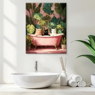 Arte de Parede Vintage Rosa com Gatos Tropicais - Banheiro Decorativo 20x25cm - imagem 3