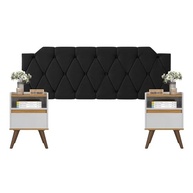 Conjunto Mesa de Cabeceira com Gaveta + Cabeceira Estofada para Cama Queen Size - Design Moderno em Preto - imagem 2