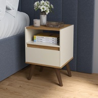 Mesa de Cabeceira com Gaveta Retro Off White e Freijó – Estilo e Organização para seu Quarto - imagem 1