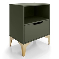 Mesa de Cabeceira com Gaveta e Nicho - Design Industrial Moderno Verde e Pé Dourado - imagem 2