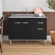 Balção para Pia Gabriela 1,20m com 3 Portas e Gaveta - Design Moderno em Preto - imagem 3