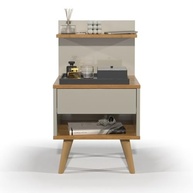 Mesa de Cabeceira Sleep com Gaveta e Pés Palito - Design Moderno Off White/Natural - imagem 5