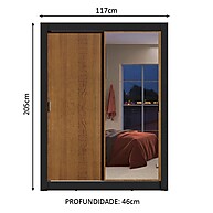 Guarda-Roupa Solteiro Preto/Rustic: Espelho e 2 Gavetas - imagem 2