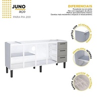 Balcão para Pia 200cm em Aço com 4 Portas e 3 Gavetas - Juno Cozimax Cinza - imagem 4