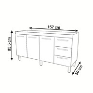 Balcão de Cozinha Estela 157 cm com 3 Portas e 3 Gavetas - imagem 2