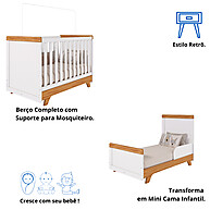 Quarto Bebê Completo Retrô com Berço 2 em 1 e Cômoda 4 Gavetas - imagem 2