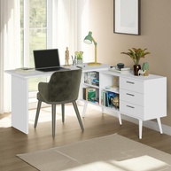 Escrivaninha de Canto com 3 Gavetas Lisboa – Mesa de Estudos Moderna em Branco - imagem 1