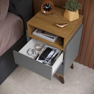 Mesa de Cabeceira Verona com 2 Gavetas - Design Moderno em Cinza e Freijó - imagem 3