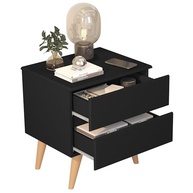 Kit 2 Mesas de Cabeceira Roma com 2 Gavetas e Pés - Design Moderno em Preto - imagem 5