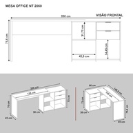 Mesa de Escritório em L com 2 Gavetas e 3 Nichos Office Nt 2060 Freijó Trend – Design Moderno e Funcionalidade - imagem 3