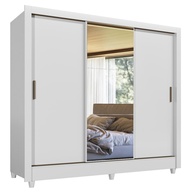 Guarda-Roupa de Casal com Espelho 3 Portas de Correr e 2 Gavetas - França Branco - imagem 1