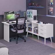 Mesa para Computador Gamer em L com 3 Gavetas Branco Lisboa Madesa - Design Moderno e Organização Inteligente - imagem 1