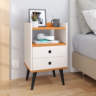 Mesa de Cabeceira Dream com 2 Gavetas e Pés Retrô - Estilo Moderno Off White/Cinamomo - imagem 1