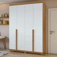 Guarda-Roupa Solteiro 4 Portas 2 Gavetas Alonzo - Design Clean Amêndoa e Branco - imagem 1