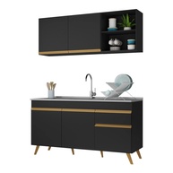 Cozinha Compacta Veneza Gb Multimóveis Mp2079 com Balcão e Armário Preta - Design Moderno e Funcionalidade - imagem 1