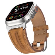 Bouixel Pulseira de couro genuíno de grão superior compatível com Apple Watch Ultra 3 de 49 mm, 46 mm, 45 mm, 44 mm e 42 mm, pulseira de metal resistente para Apple Watch Ultra 2/1 séries 11 10 9 8 7 - imagem 1