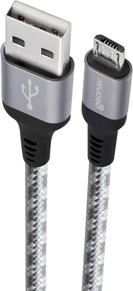 Geonav Cabo Micro USB, nylon trançado, para dispositivo Android e acessórios, 1,5 MT, MIC15T, Cinza - imagem 1