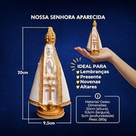 Imagem Nossa Senhora Aparecida 3D 20cm com Pérolas Falsas - Gesso Branco - imagem 4