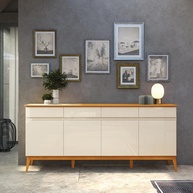 Buffet Aparador Giorgia 187cm 4 Portas 4 Gavetas em Madeira Maciça | Design Offwhite e Cedro - imagem 1