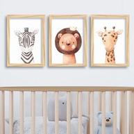 Quadros Infantil Bichinhos - Zebra, Leão e Girafa | Decoração Temática para Quartos de Bebê e Criança - imagem 1