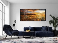 Quadro Decorativo Campo de Flores Pôr do Sol Girassol 130x60cm - Mosaico com Moldura Preta - imagem 5