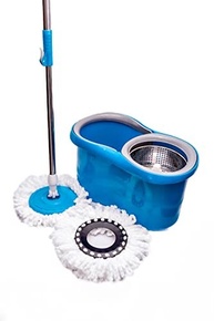 Mop Esfregão Giratório Inox com Rodinha e Refil Azul - Limpeza Fácil e Eficiente - imagem 2