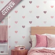 Adesivo de Parede Corações Rosa com Glitter para Quarto de Menina - 60 Unidades Decorativas com Brilho - imagem 1