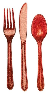 Talheres de Plástico Glitz Premium com Glitter Vermelho - 24 Peças para Festas Elegantes - imagem 1