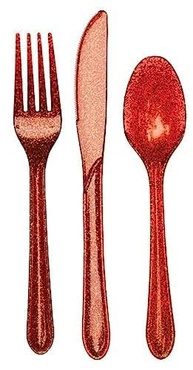 Talheres de Plástico Glitz Premium com Glitter Vermelho - 24 Peças para Festas Elegantes - imagem 2