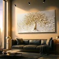 Quadro Decorativo Arvore da Vida Gold 150x75 cm - Estilo Abstrato Dourado para Sala, Quarto e Escritório - imagem 2