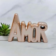 Enfeite Decorativo de Porcelana com Palavra 'Amor' Rosa Gold - 8cm x 11cm - imagem 5