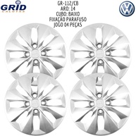Jogo 4 Calotas Aro 14 VW Gol Voyage G5 G6 (2008-2015) Grid GR112CB Prata com Adesivo Logo Resinado - imagem 4